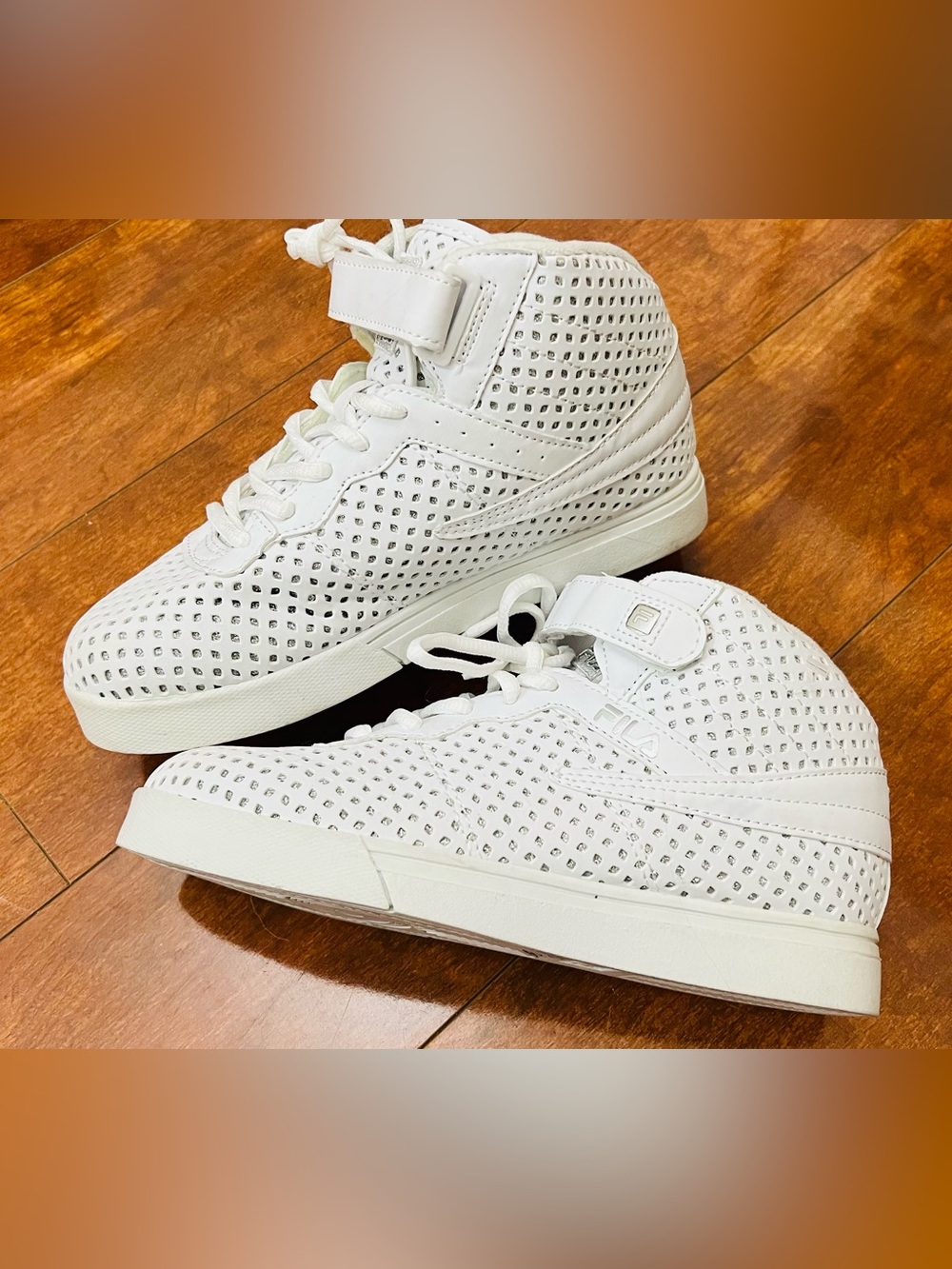 FILA White Perforated High-Top Sneakers with Strap